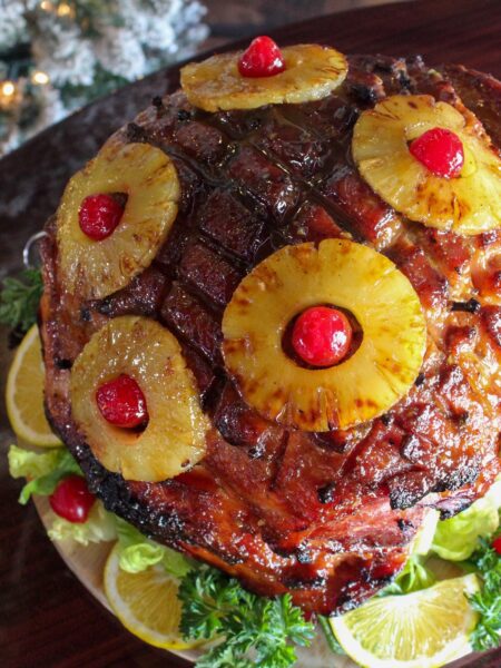 Baked Ham; garnished with pineapple
