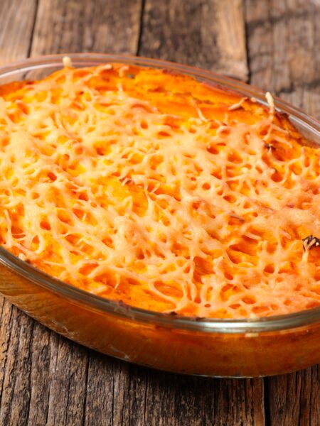 Carrots Au Gratin served in an oven-proof dish