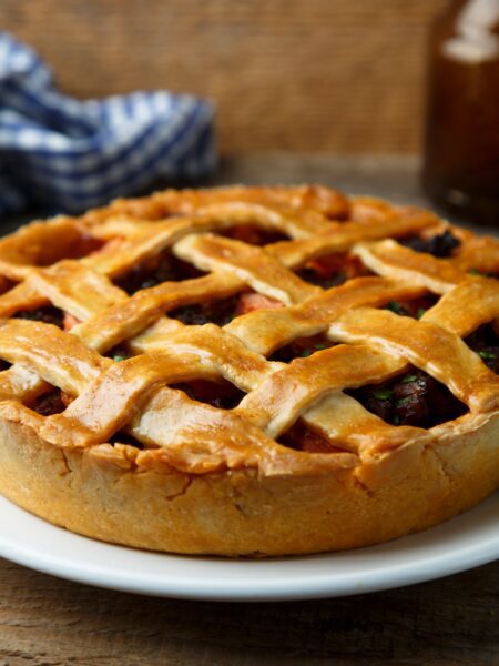 Mediterranean Vegetable Pie served on a white plate