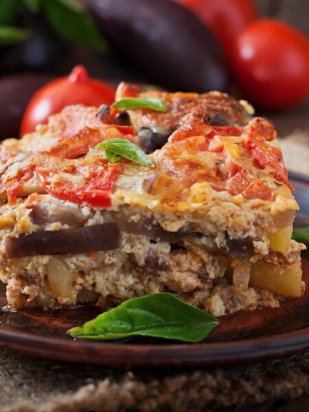 Moussaka served on a plate