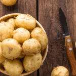 New potatoes in a bowl on a table